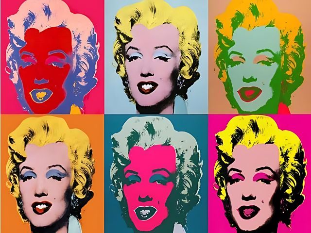 Six colorful portraits of a famous actress with a pop art style. Warhol Marilyn Monroe - Diamond Painting