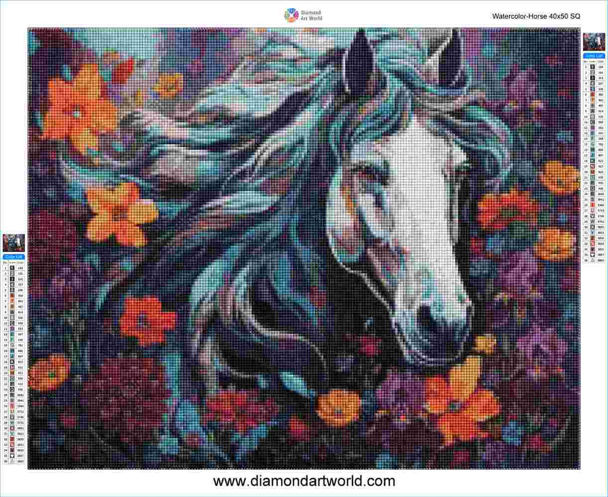 Watercolor Horse - Diamond Painting Layout