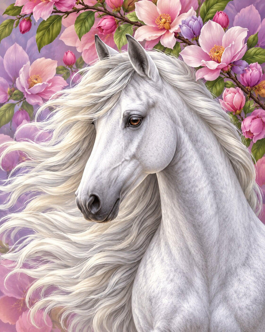 White Horse in Spring – Diamond Painting