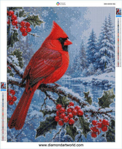 Winter Cardinal Perch - Diamond Painting Layout