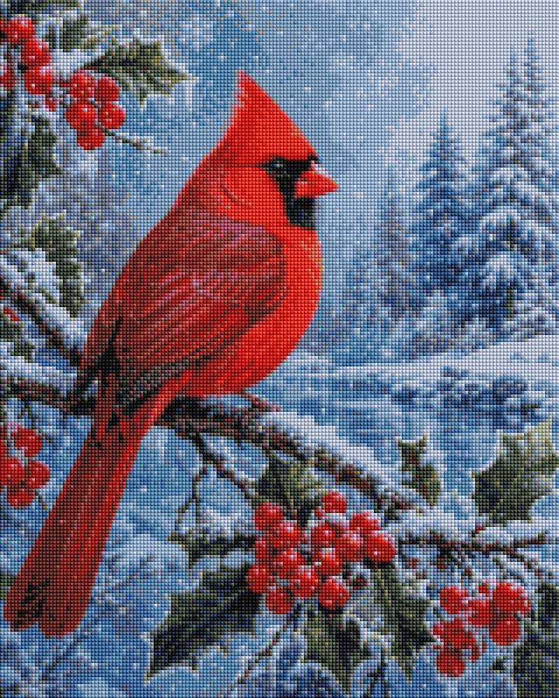 Winter Cardinal Perch - Diamond Art