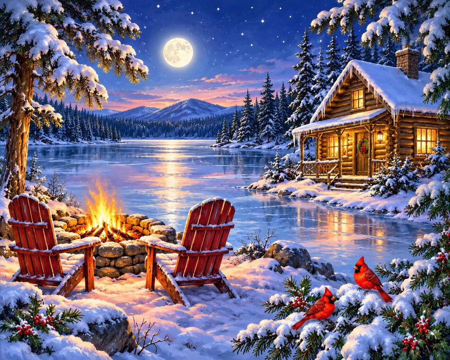 Winter Mountain Lake – Diamond Painting