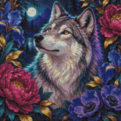 Wolf in flowers fantasy - Diamond Art