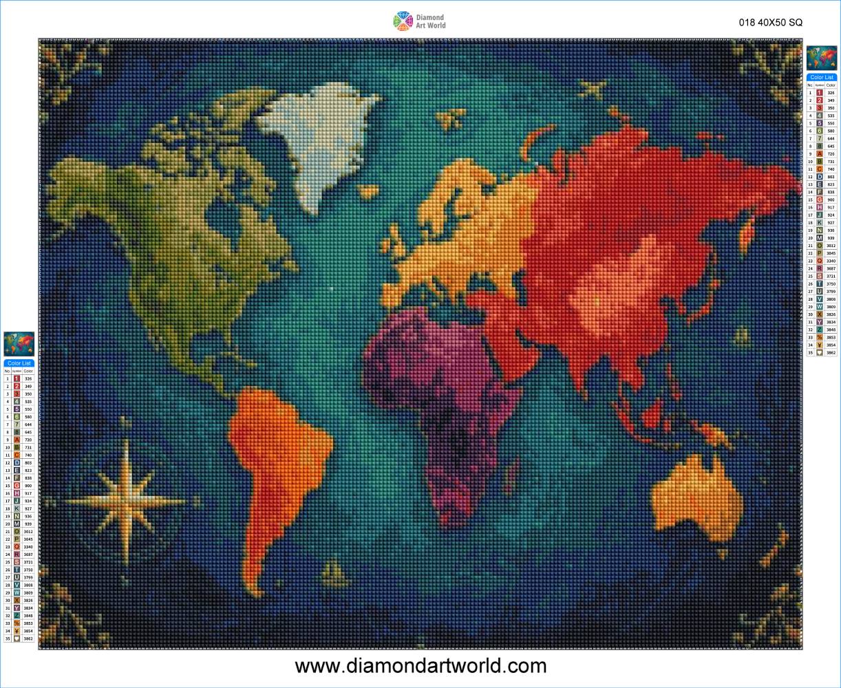 World Map - Diamond Painting Layout