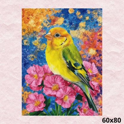 Yellow Bird in Flowers 60x80 - Diamond Painting