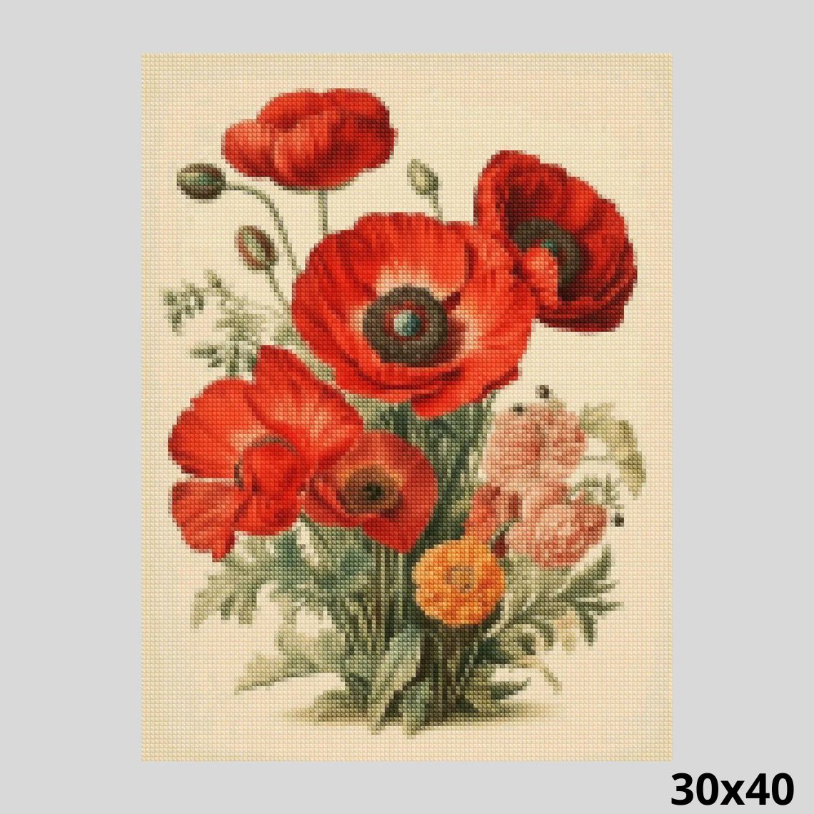 Beautiful Poppy Flowers 30x40 - Diamond Art World