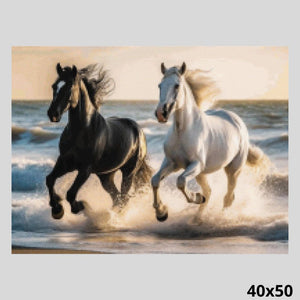 Black and White Horses 40x50 - Diamond Painting