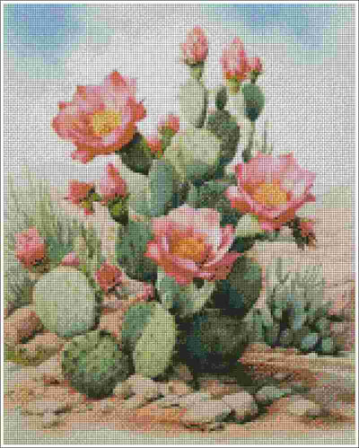 Blooming Opuntia Cactus - Diamond Art