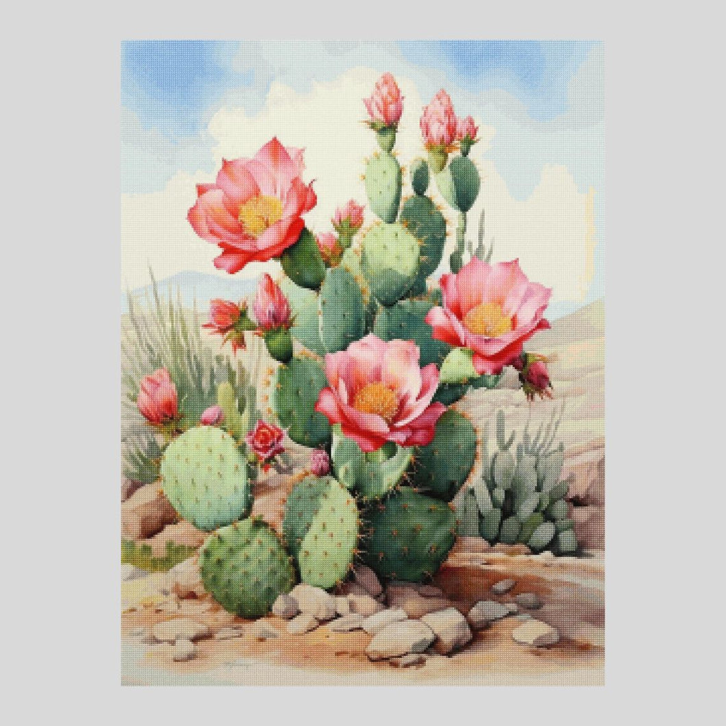 Blooming Opuntia Cactus - Diamond Painting