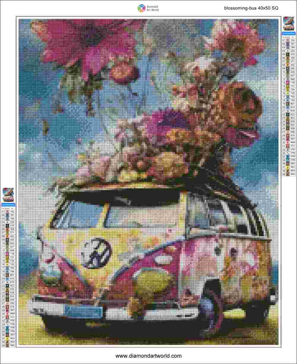 Blossoming Bus - Diamond Painting Layout