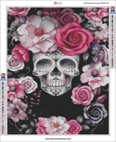 Boho Skull and Roses - Diamond Painting Layout