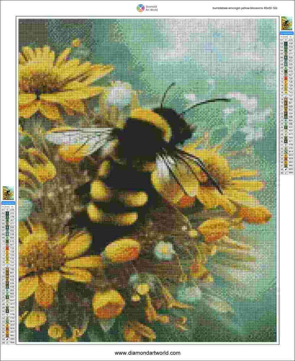 Bumblebee Amongst Yellow Blossoms Diamond Painting Layout