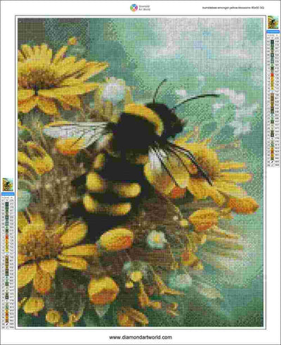 Bumblebee Amongst Yellow Blossoms Diamond Painting Layout