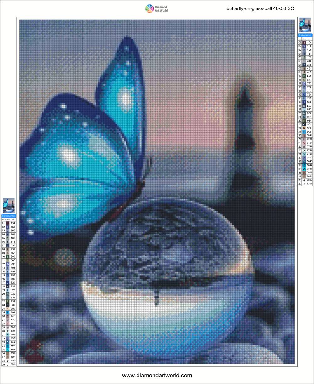 Butterfly on Glass Ball - Diamond Painting Layout