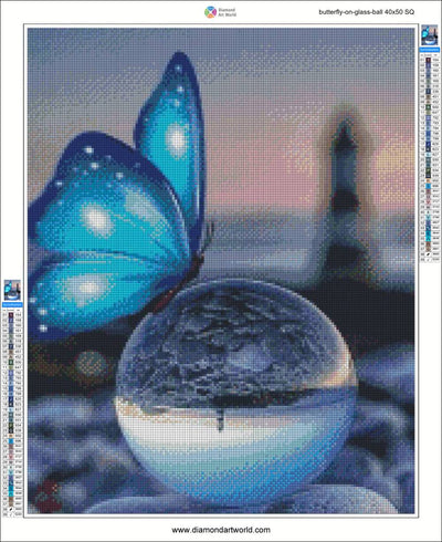 Butterfly on Glass Ball - Diamond Painting Layout