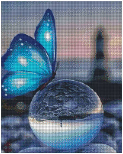 Butterfly on Glass Ball - Diamond Art
