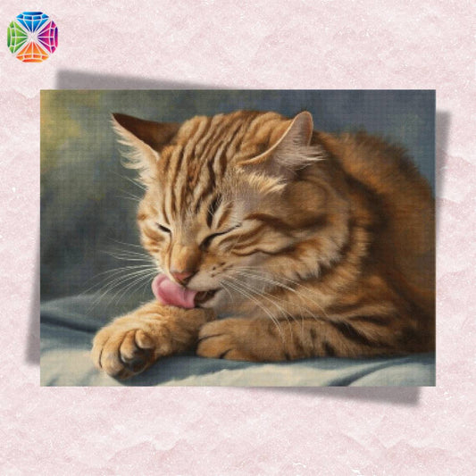 Cat Licking Paw - Diamond Painting