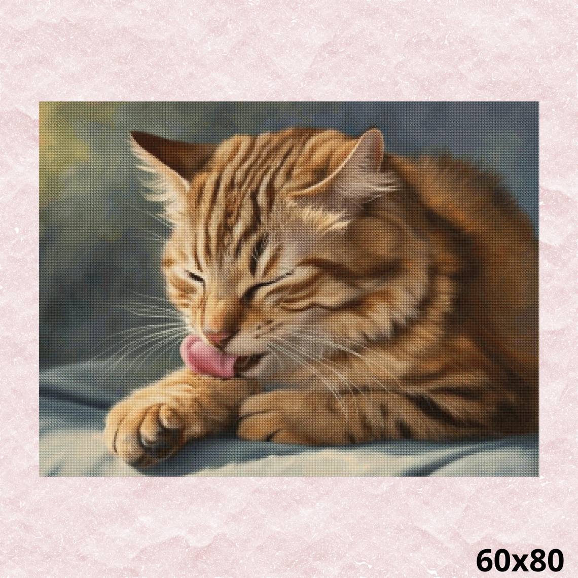 Cat Licking Paw 60x80 - Diamond Painting