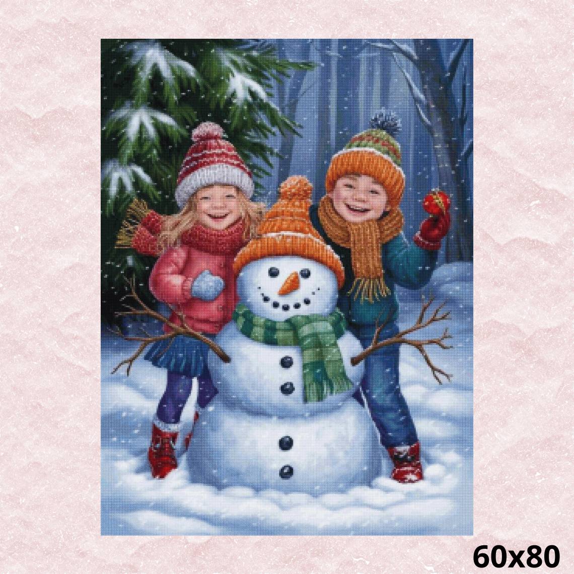 Children with Snowman 60x80 - Diamond Painting