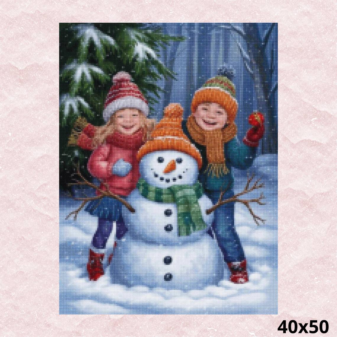 Children with Snowman 40x50 - Diamond Painting