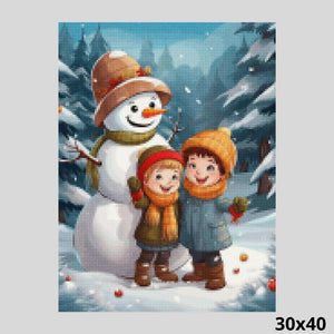 Children with Snowman 30x40 - diamond Painting
