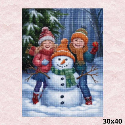 Children with Snowman 30x40 - Diamond Painting