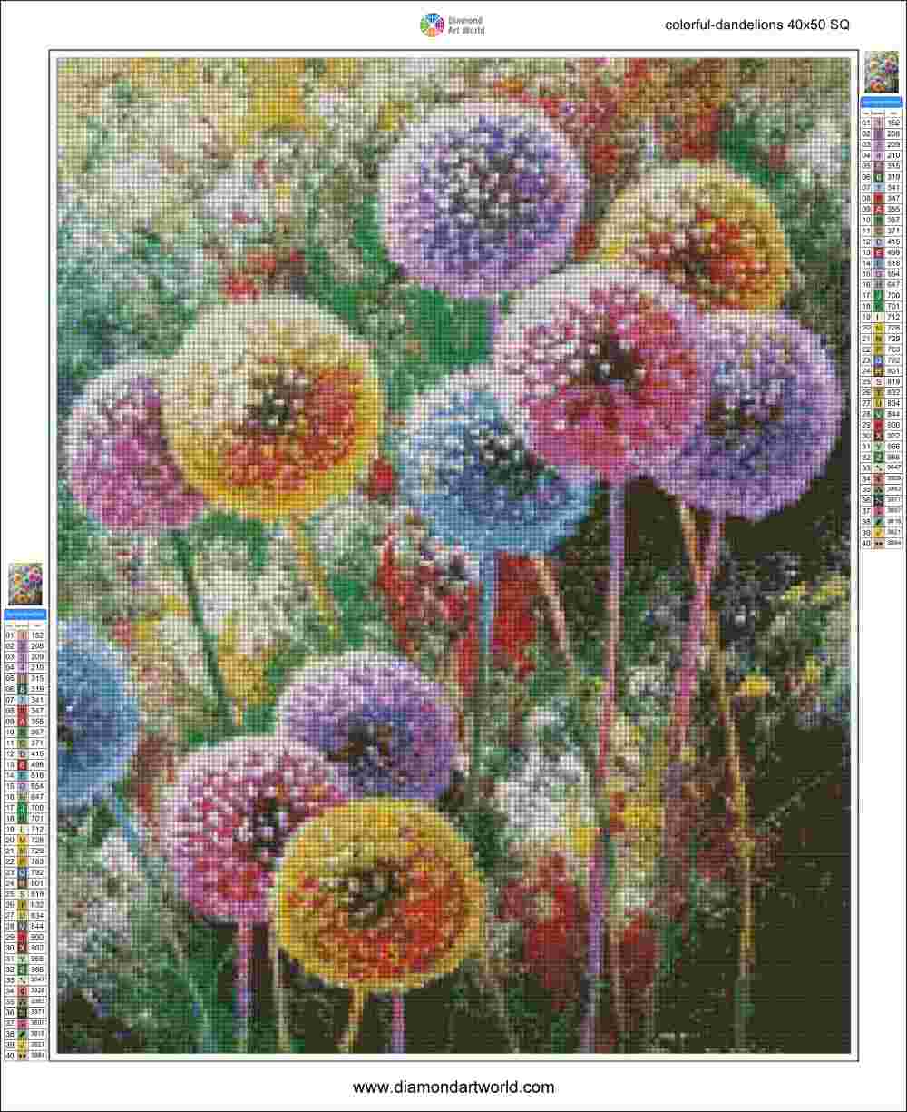 Colorful Dandelions - Diamond Painting Layout
