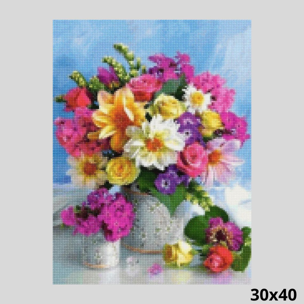 Colorful Flowers Bouquet in Vase 30x40 - Diamond Painting