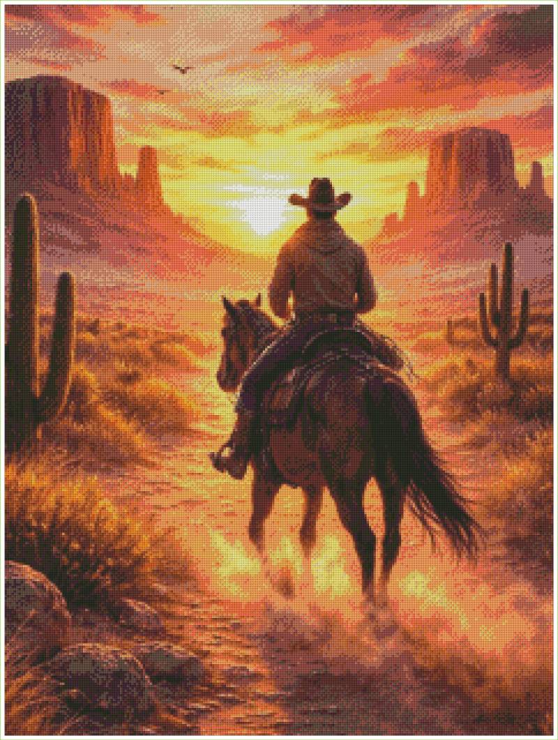 Kit Diamond Painting 5D YSCOLOR - Cowboy Western Al Tramonto 30x40cm - 2