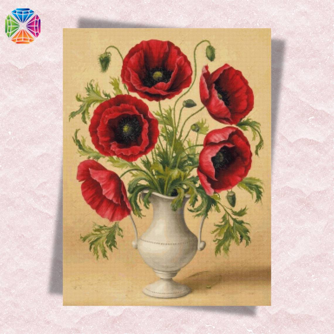 Crimson Poppies in Vase - Diamond Painting