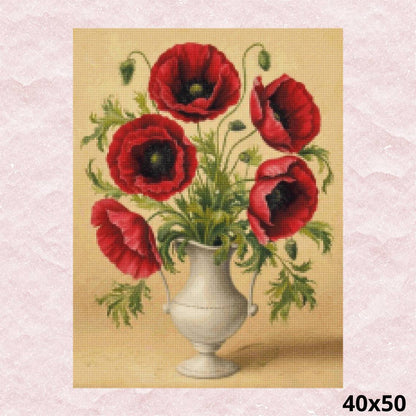 Crimson Poppies in Vase 40x50 - Diamond Painting