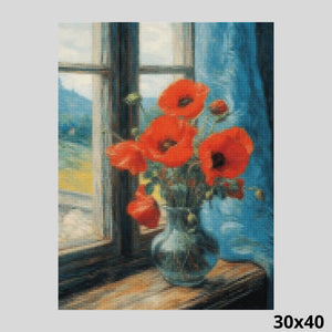Crimson Poppies in Vase 30x40 - Diamond Art