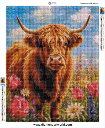 Cute Highland Cow - Diamond Painting Layout