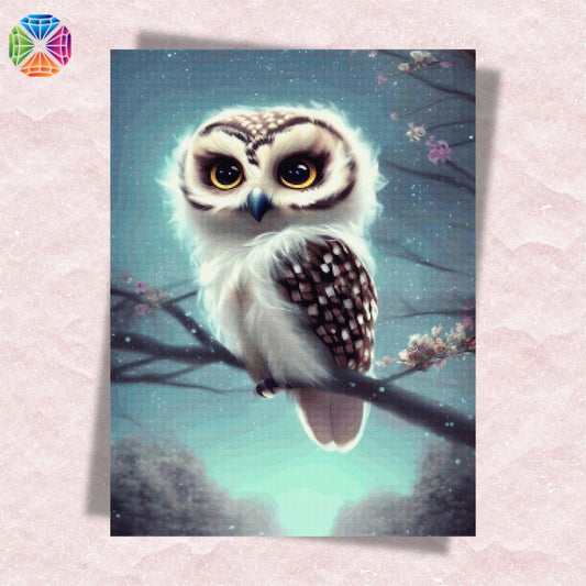 Cute Owl on Cherry Tree - Diamond Painting