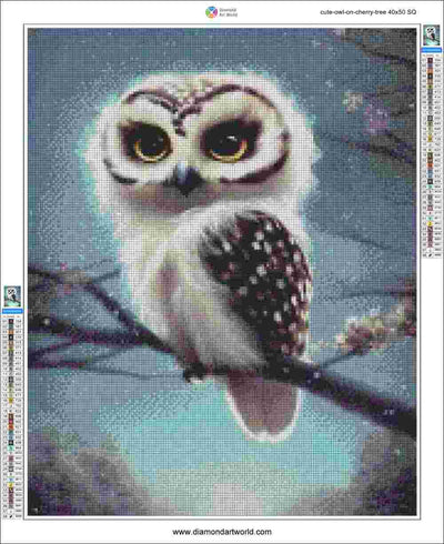 Cute Owl on Cherry Tree - Diamond Painting Layout