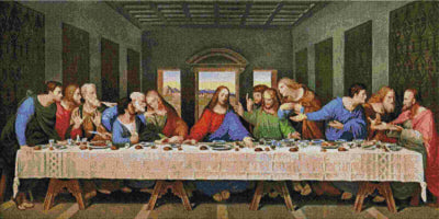 Reproduction of 'The Last Supper' with figures around a table. Leonardo Last Supper - Diamond Painting Kit