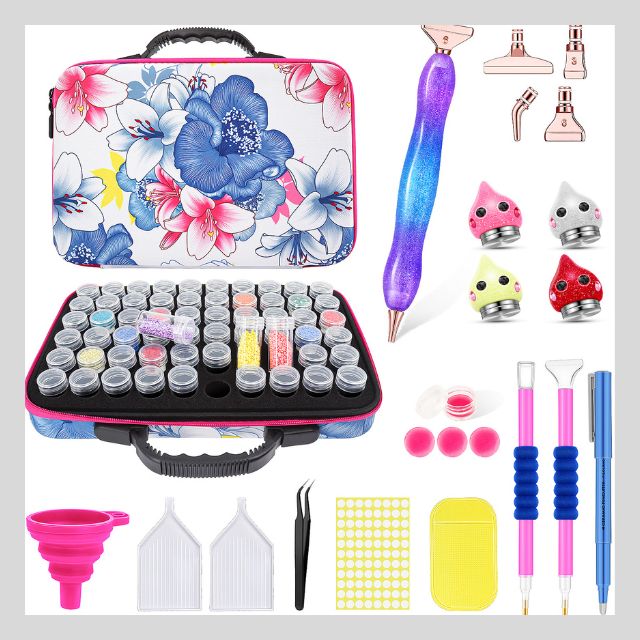 Floral Case with Diamond Painting Tools and Storage Pots