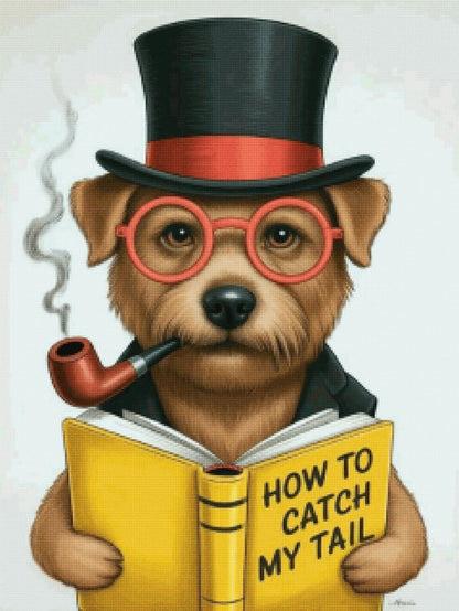 Dog Reading Book Diamonds- Diamond Painting