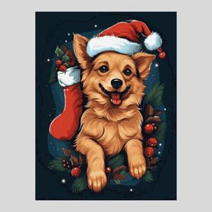 Dog with Christmas Socks - Diamond Painting
