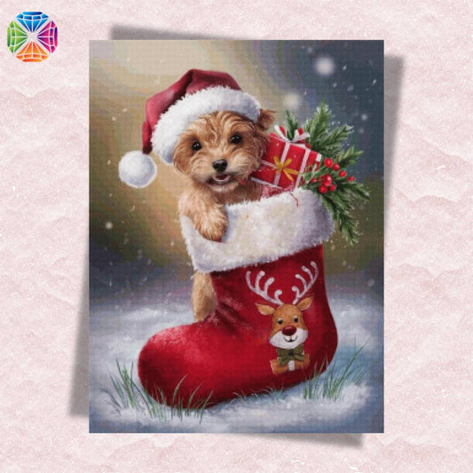 Dog with Christmas Socks - Diamond Painting