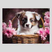 Load image into Gallery viewer, Dog with Pink Flowers Diamond Painting
