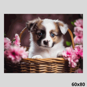 Dog with Pink Flowers 60x80 Diamond Painting