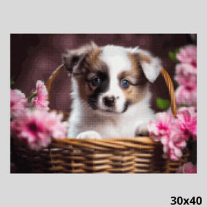 Dog with Pink Flowers 30x40 Diamond Painting