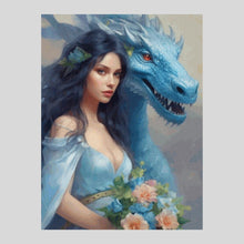 Load image into Gallery viewer, Dragon Lady in Blue - Diamond Art

