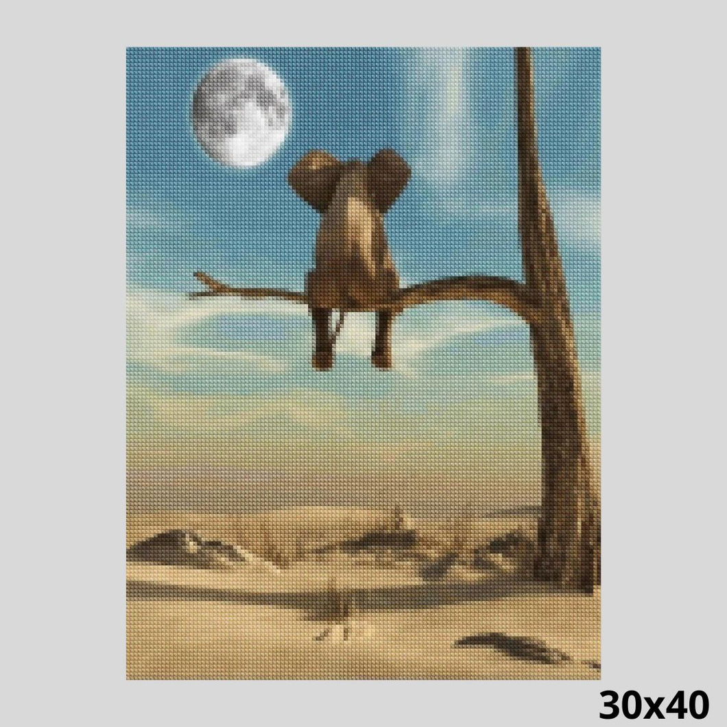 Elephant watching moon 30x40 - Diamond Art World