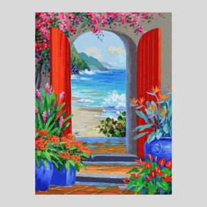 Flowery Door to the Sea - Diamond Painting