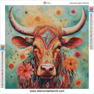 Hippie Texas Longhorn - Diamond Painting Layout