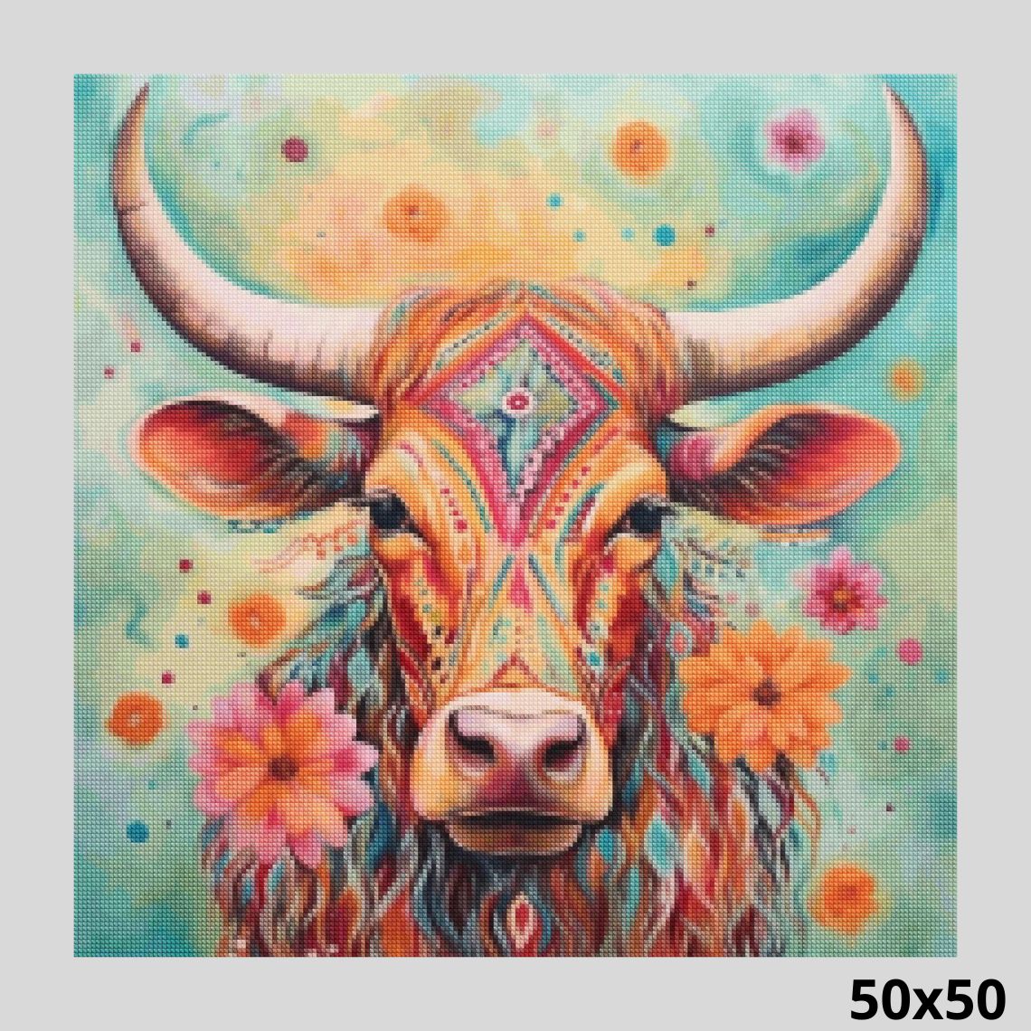 Hippie Texas Longhorn 50x50 Diamond Painting