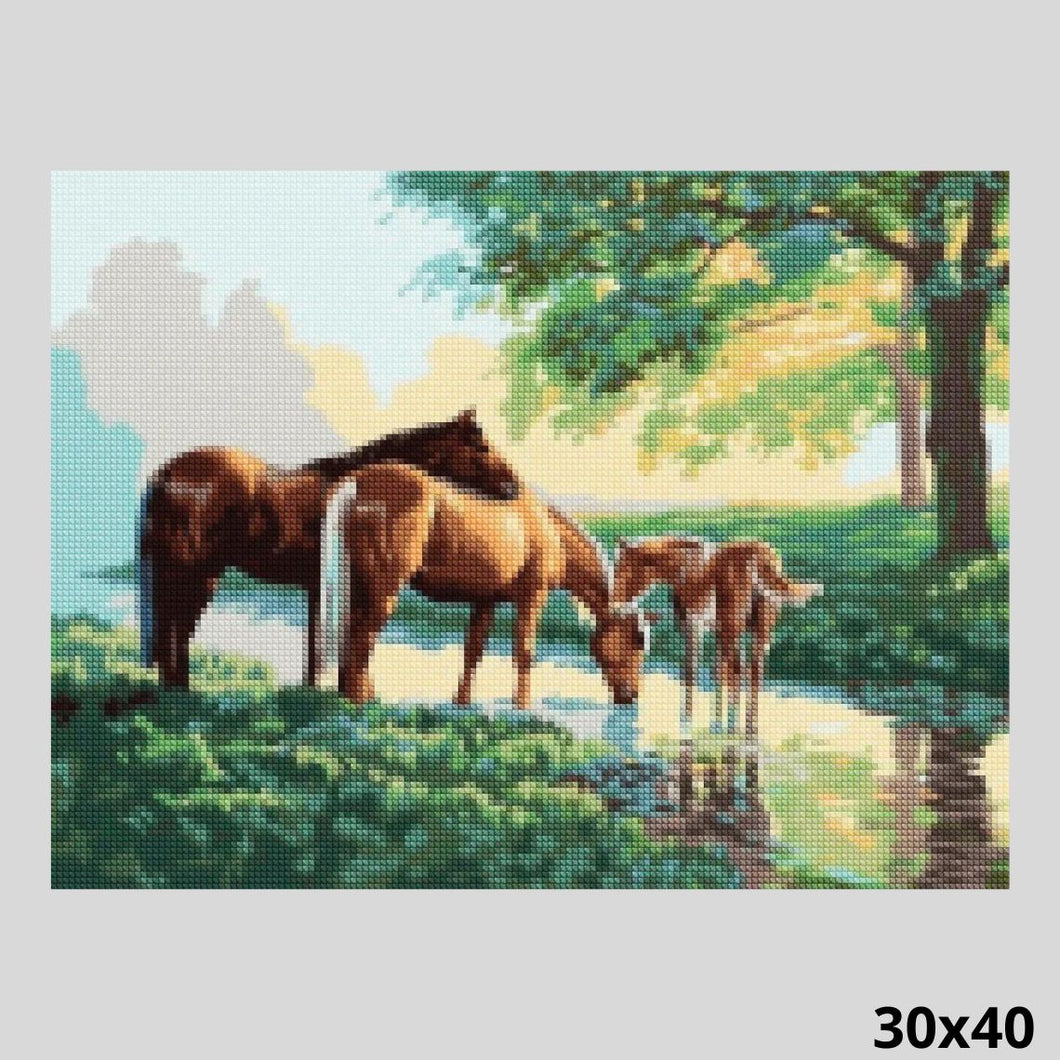 Horses in Wood 30x40 - Diamond Painting