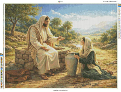 Jesus Talks with a Samaritan Woman - Diamond Painting Layout